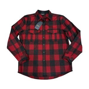 Pendleton Buffalo Check Scout Shirt Men's Button Down Virgin Wool Red Black NWT
